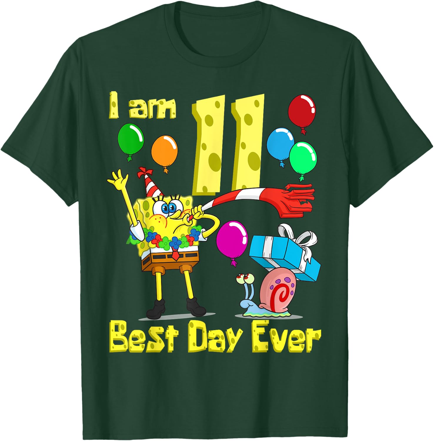 Mademark x SpongeBob SquarePants - SpongeBob I am 11 Years Old Birthday Party T-Shirt - T-Shirt | Forest