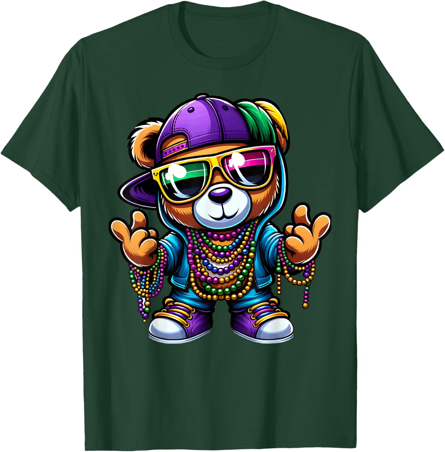 Mardi Gras for Boys Hip Hop Teddy Bear New Orleans T-Shirt - T-Shirt | Forest