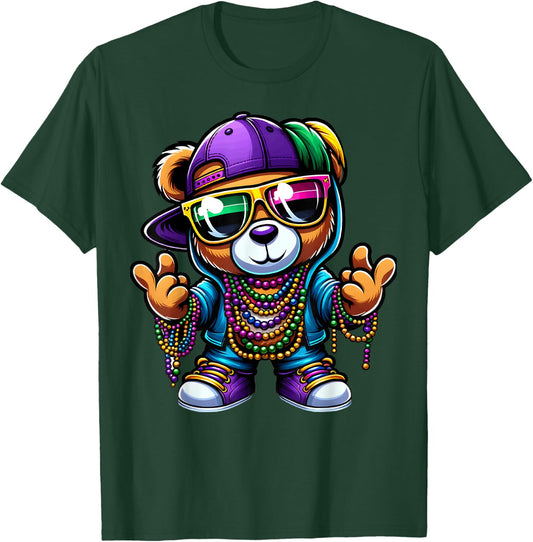 Mardi Gras for Boys Hip Hop Teddy Bear New Orleans T-Shirt - T-Shirt | Forest