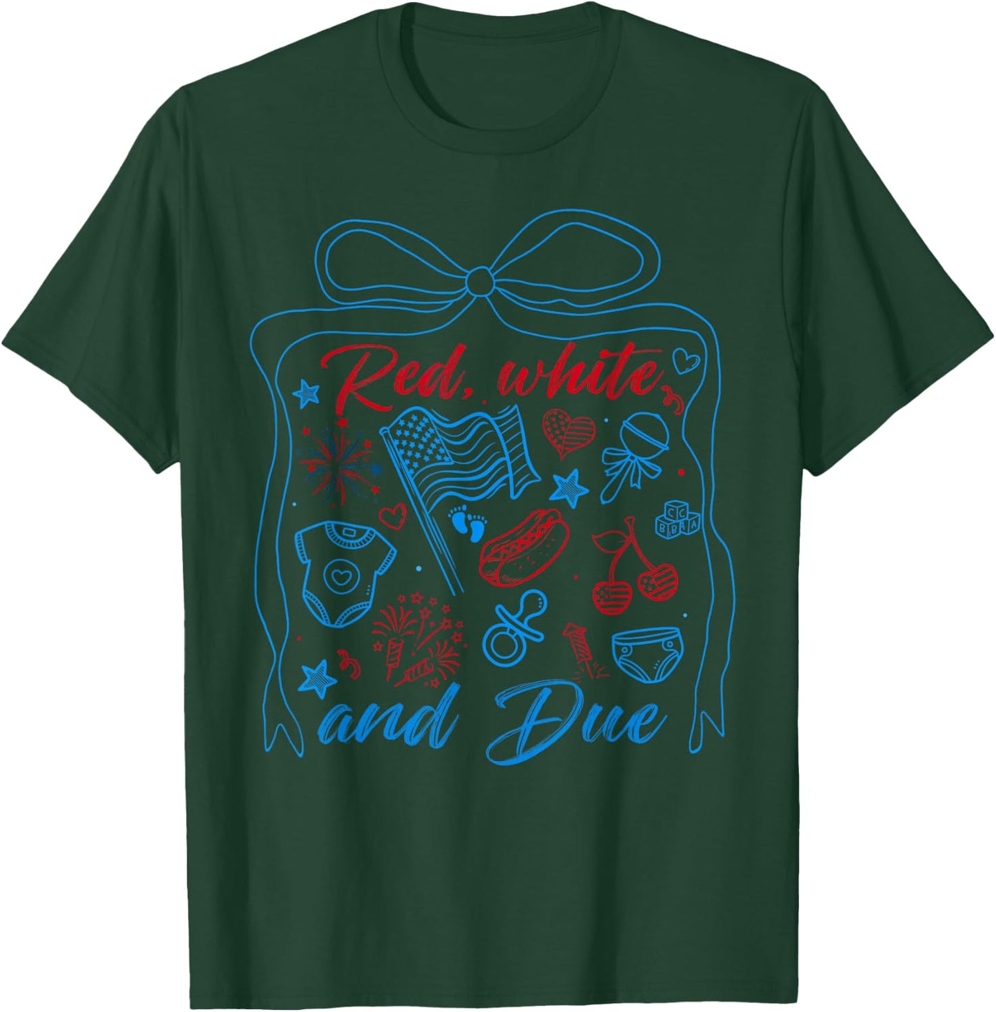 4th of July Red White and Due Pregnancy Women Girl T-Shirt - T-Shirt | Forest