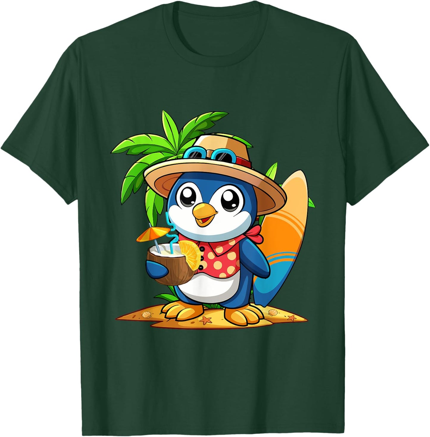 Cute Penguin Drinking Coconut Hawaiian Summer Vacation Men Women Kids T-Shirt - T-Shirt | Forest