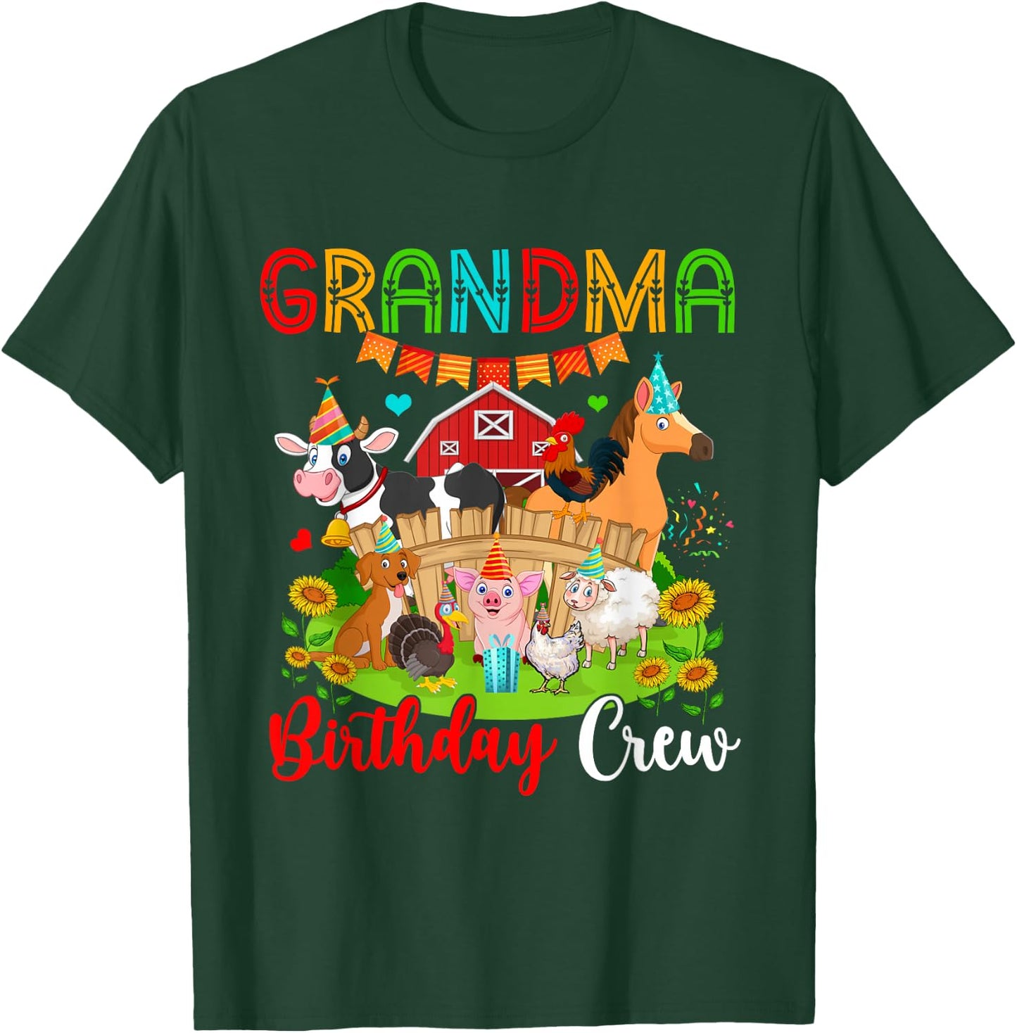 Grandma Birthday Crew Cute Farm Animals Cow Horse Chicken T-Shirt - T-Shirt | Forest