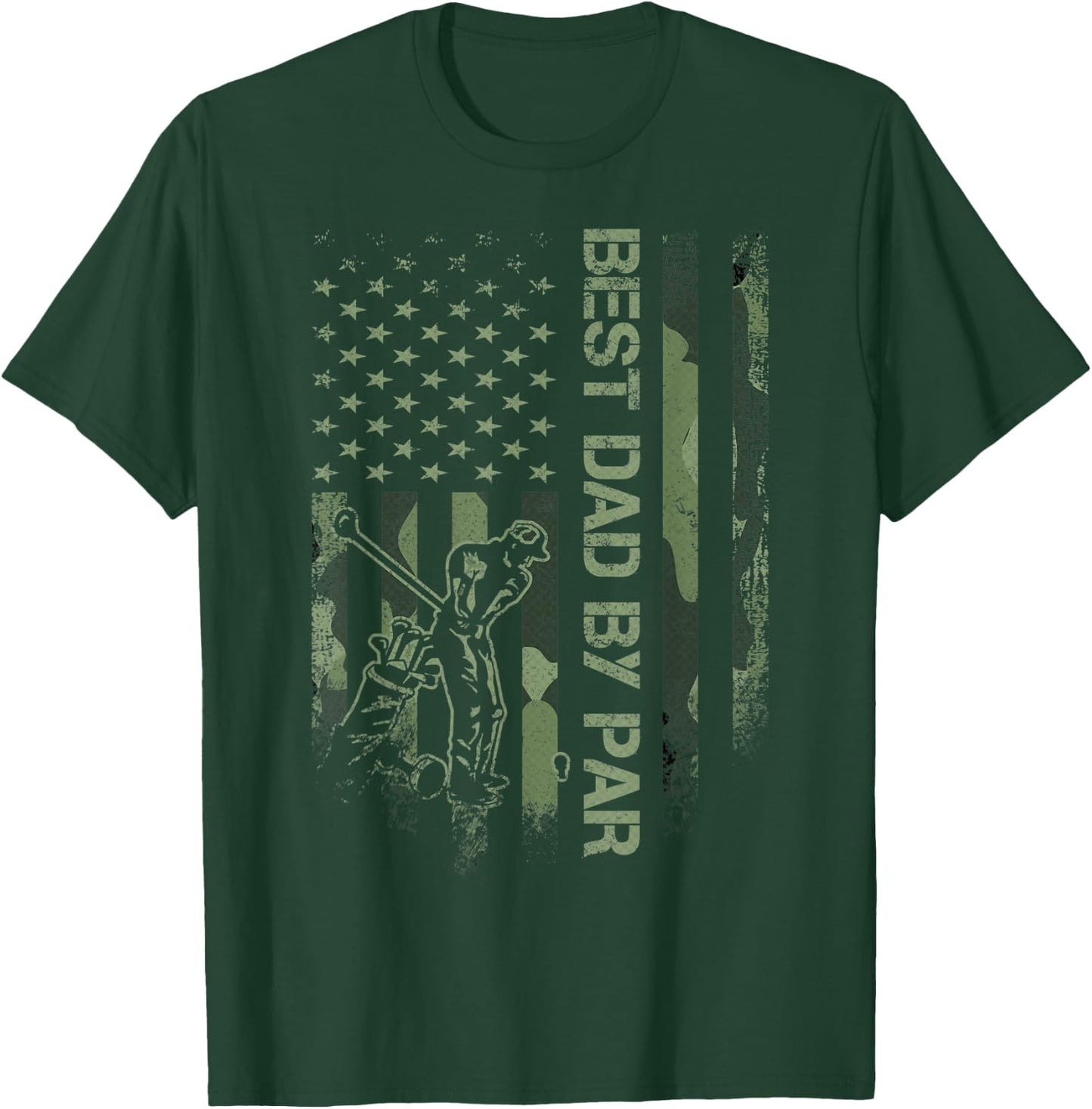 Vintage American Camo Flag Best Dad By Par Golfer Silhouette T-Shirt - T-Shirt | Forest