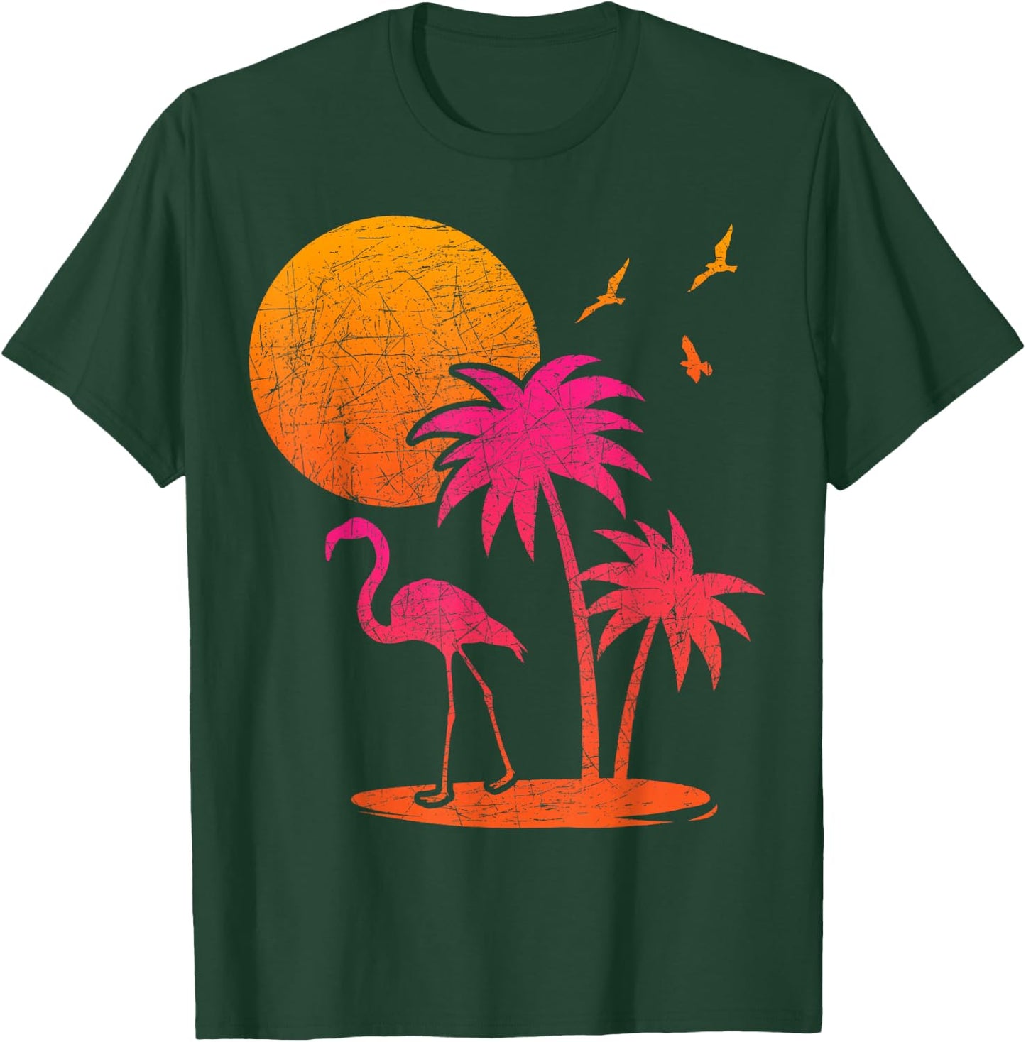 Tropical Summer Holiday Palm Trees Pink Flamingo Summer , black T-Shirt - T-Shirt | Forest