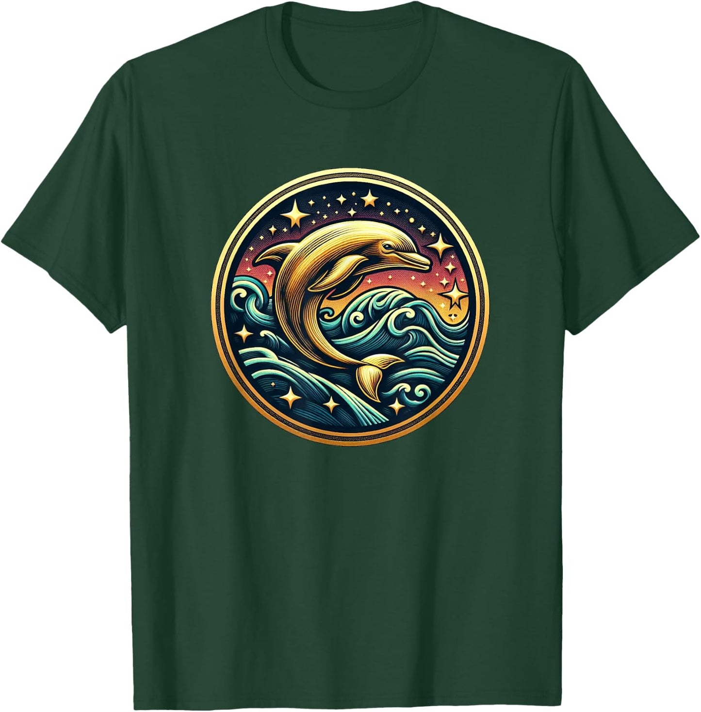 Gold Galaxy Dolphin Sea Life Star Gazing Ocean Animals T-Shirt - T-Shirt | Forest