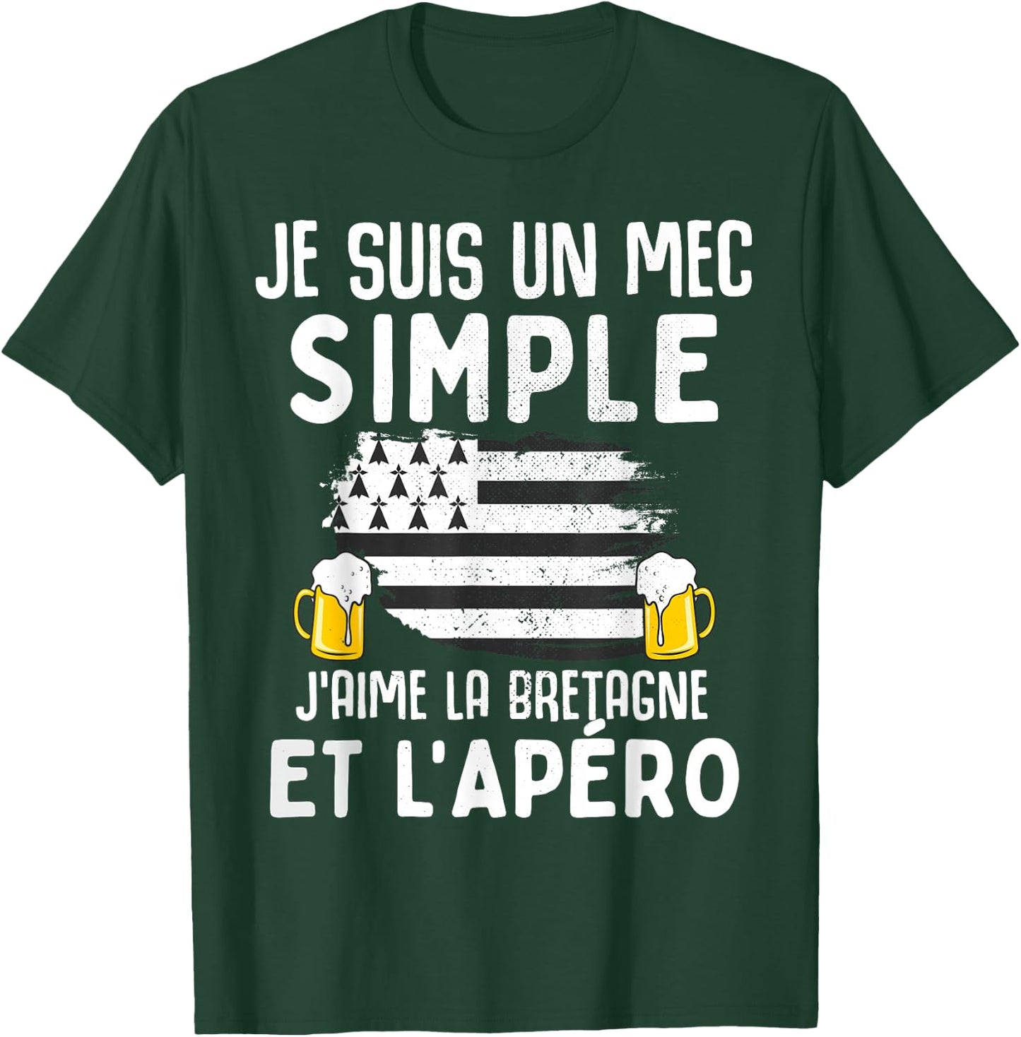 Simple guy I love Brittany and aperitif funny man Breton , Black, S T-Shirt - T-Shirt | Forest