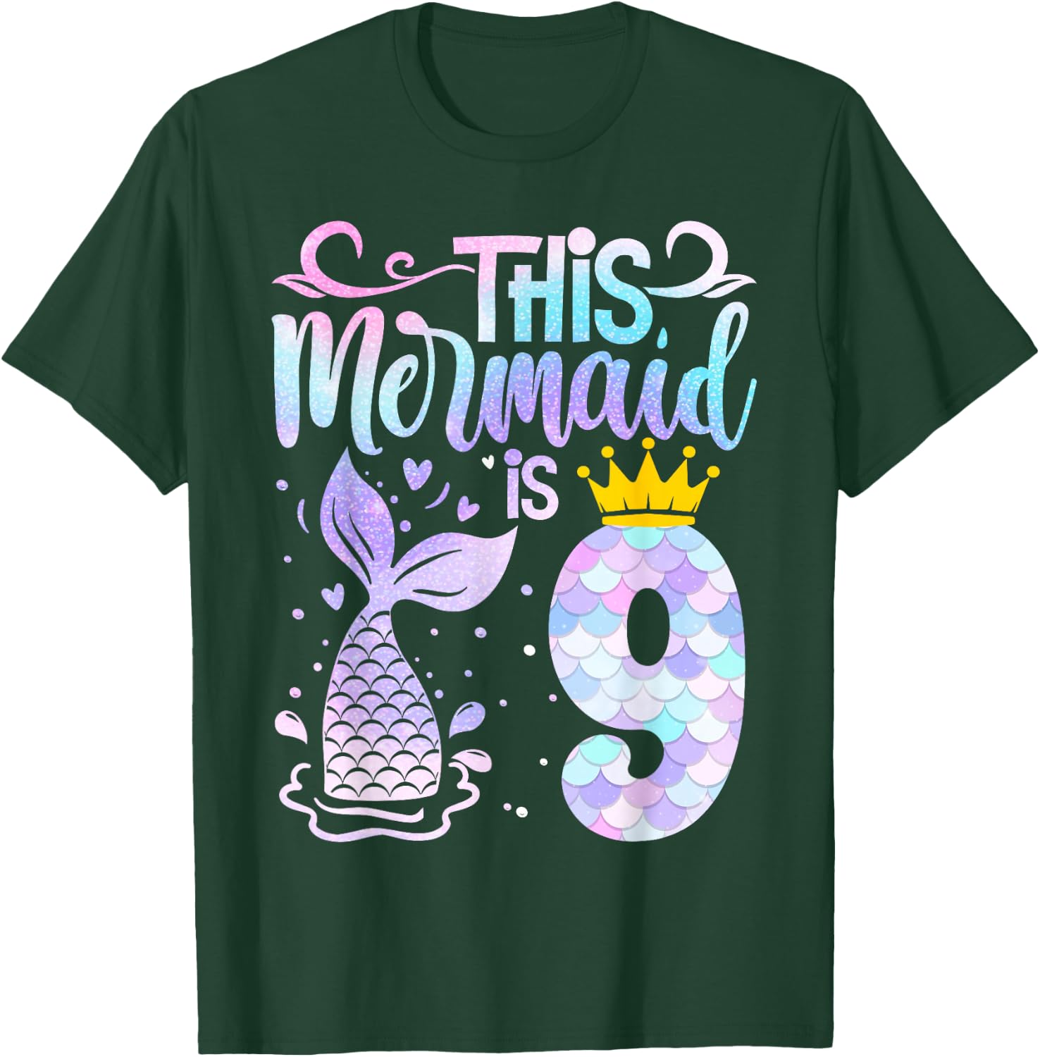 Mermaid 9th Birthday 9 Year Old Girl Nine Yrs Happy Bday T-Shirt - T-Shirt | Forest