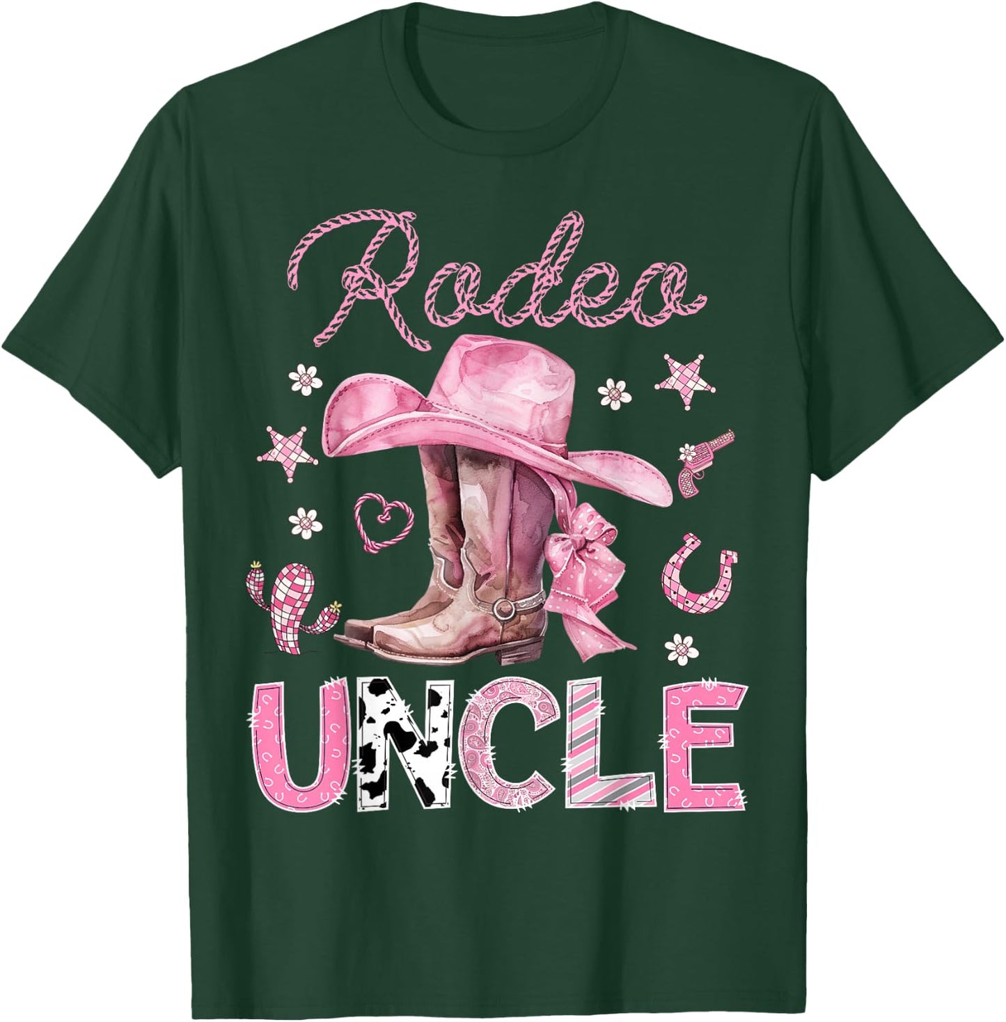 Rodeo Uncle Pink Boots Coquette CowGirl 1St Birthday T-Shirt - T-Shirt | Forest
