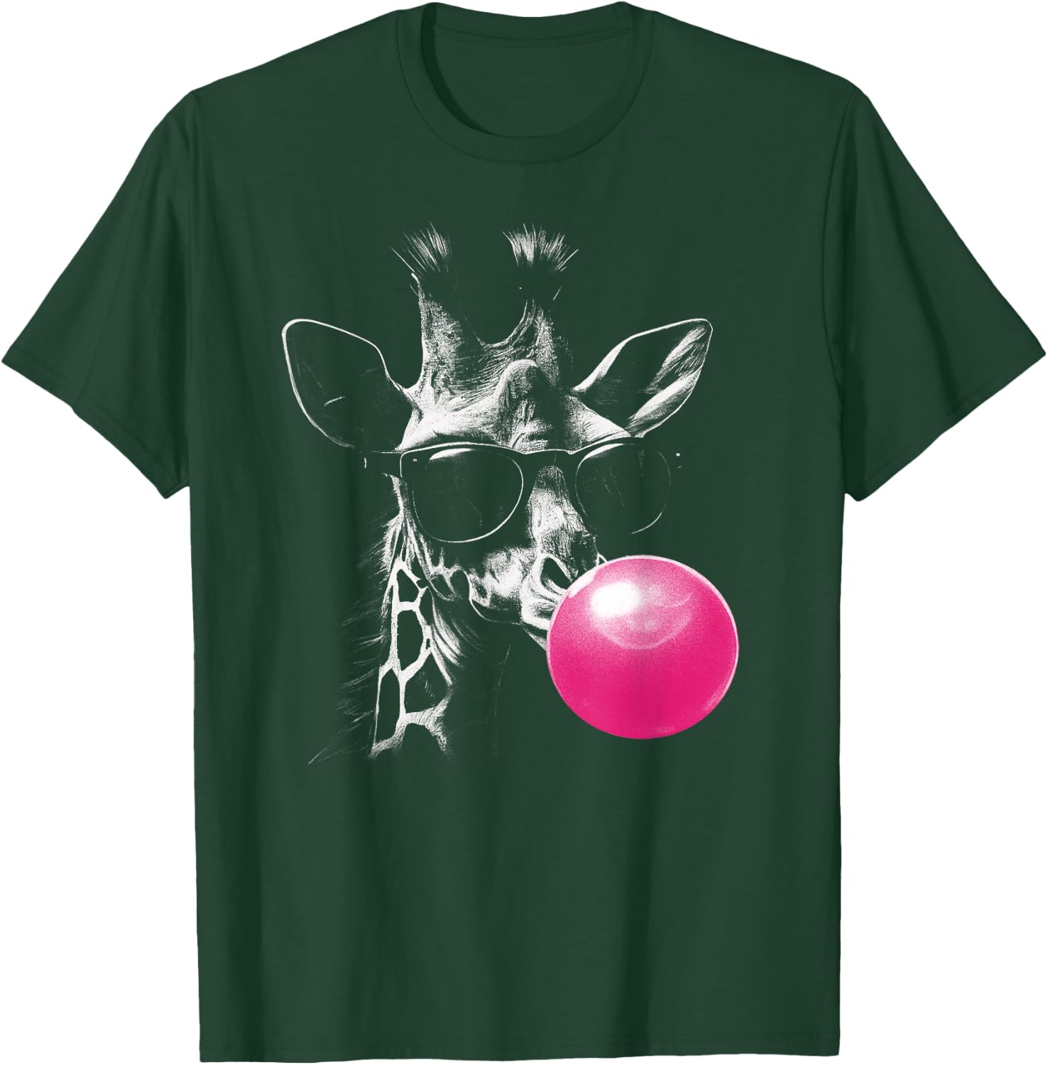 Giraffe with Pink Bubblegum and Sunglasses , black T-Shirt - T-Shirt | Forest