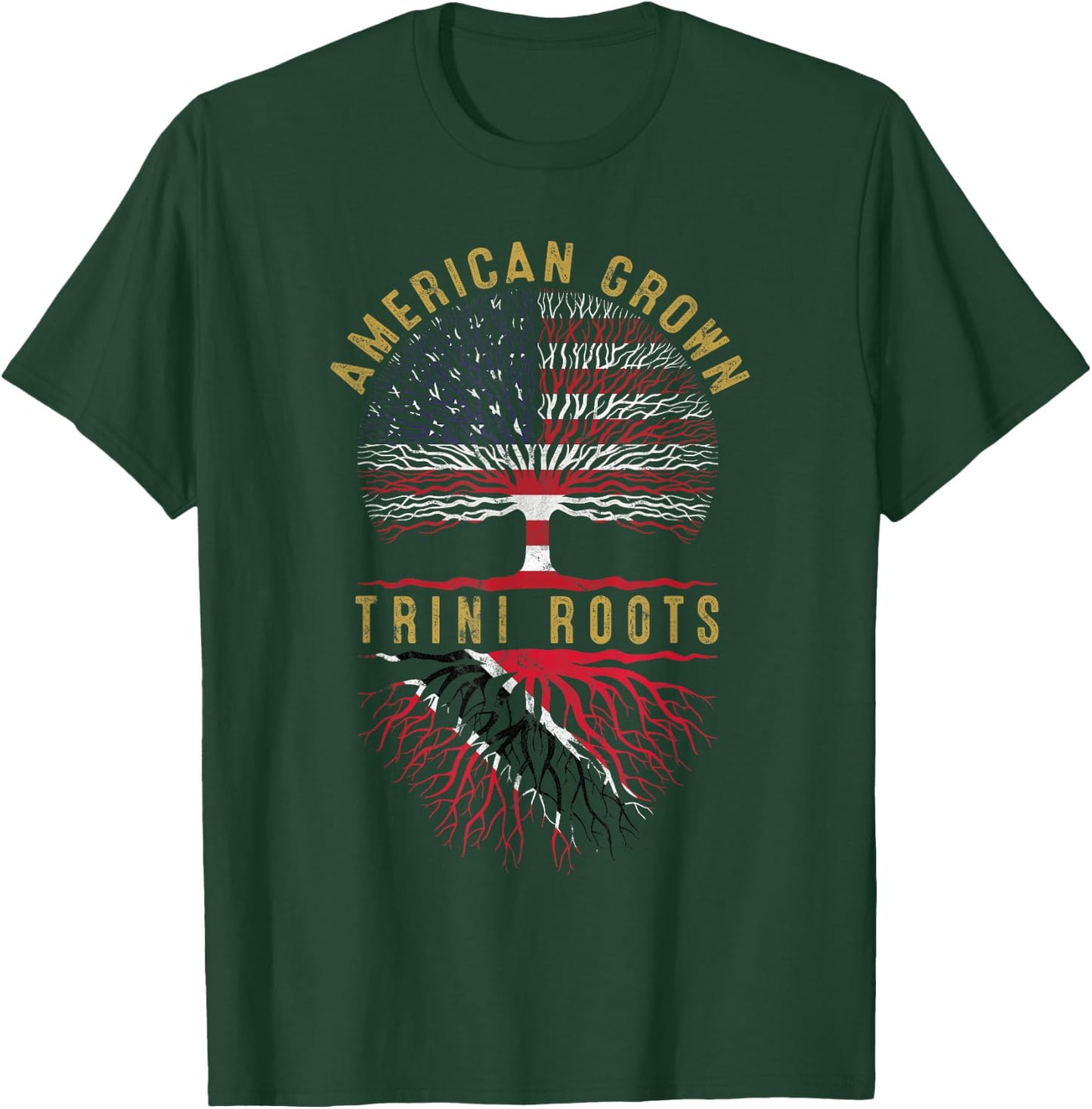 Distressed Tree USA Flag American Grown Trini Roots Kids Men T-Shirt - T-Shirt | Forest