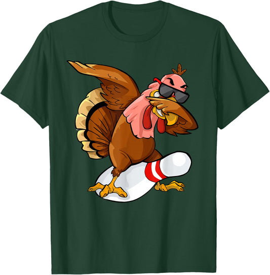 Thanksgiving Bowl Bowler Strike Pin Sport Turkey Bowling T-Shirt - T-Shirt | Forest