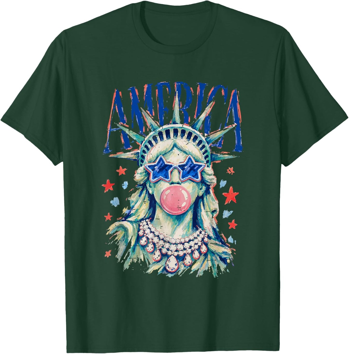 Vintage Statue of Liberty Blowing Bubble America 4th of July T-Shirt - T-Shirt | Forest