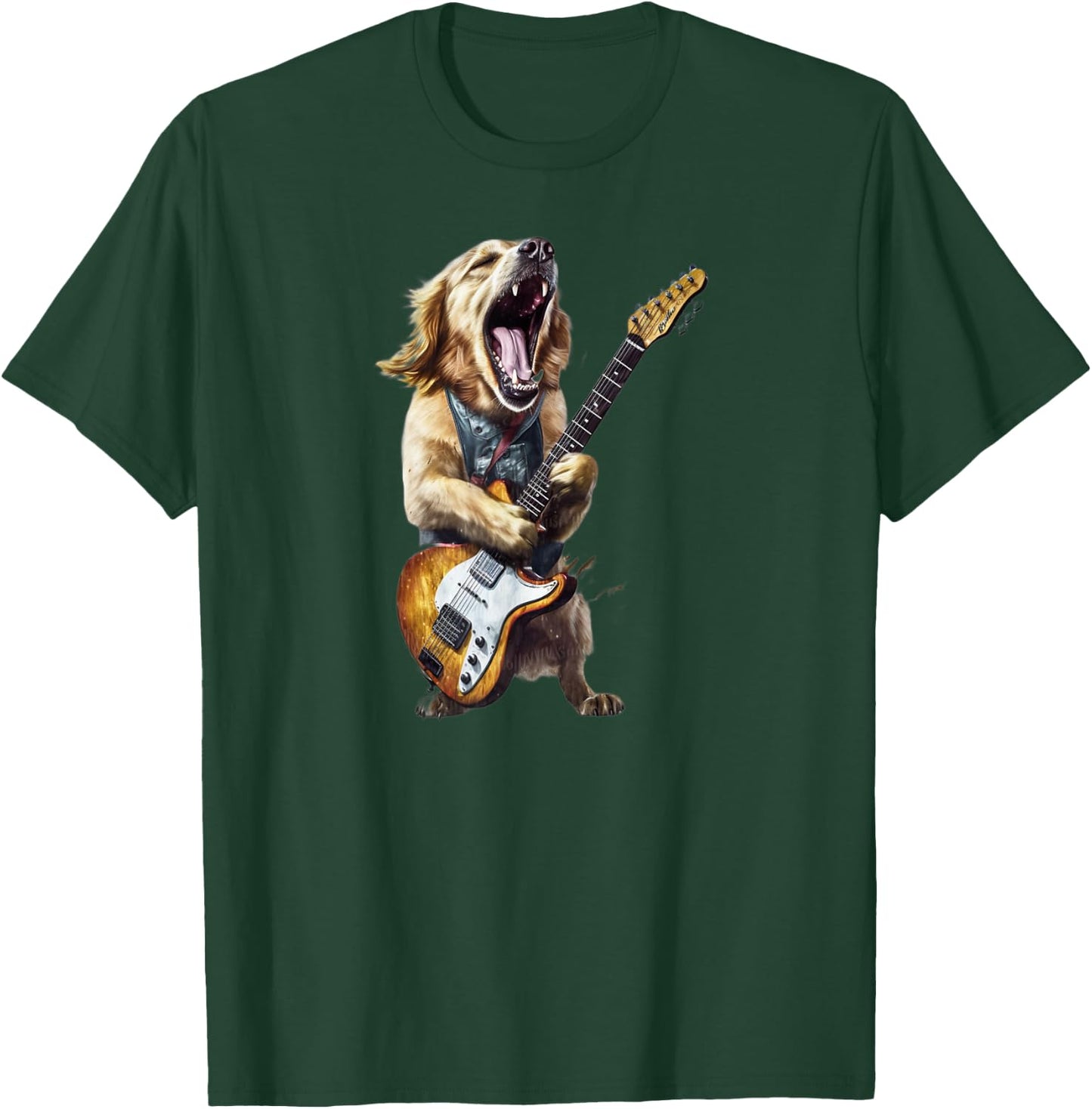 Golden Retriever Dog Playing On Electric Guitar T-Shirt - T-Shirt | Forest