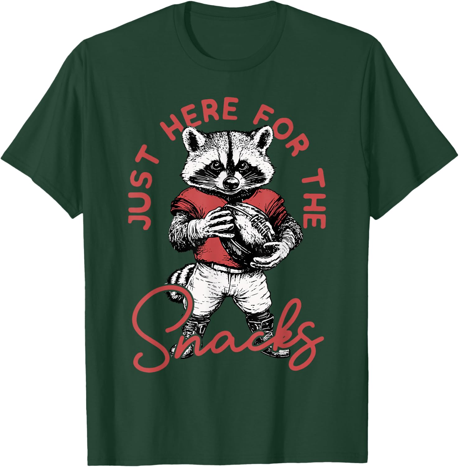 Just Here For The Snacks Funny Cute Raccoon Football Humor T-Shirt - T-Shirt | Forest