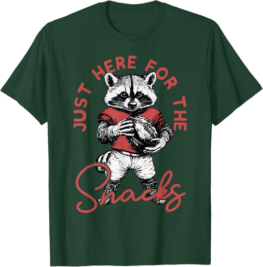 Just Here For The Snacks Funny Cute Raccoon Football Humor T-Shirt - T-Shirt | Forest