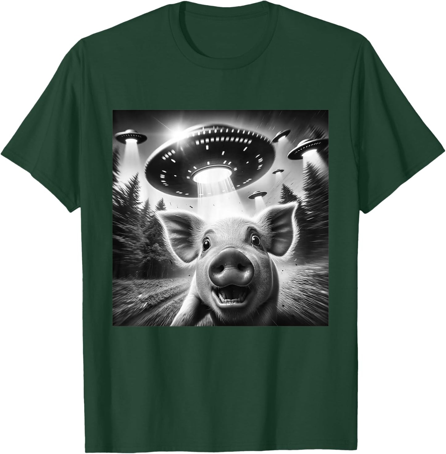 Funny Pig UFO Alien Pig Graphic Men Women T-Shirt - T-Shirt | Forest