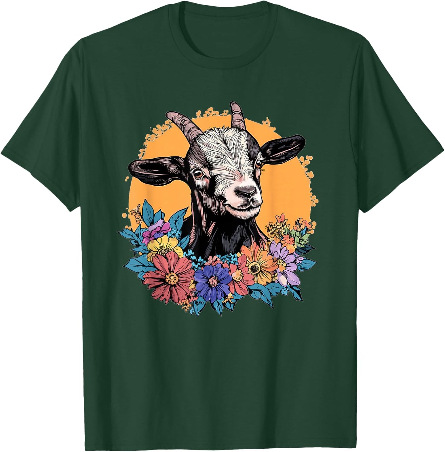 Cute Goat With Flowers I Goat T-Shirt - T-Shirt | Forest
