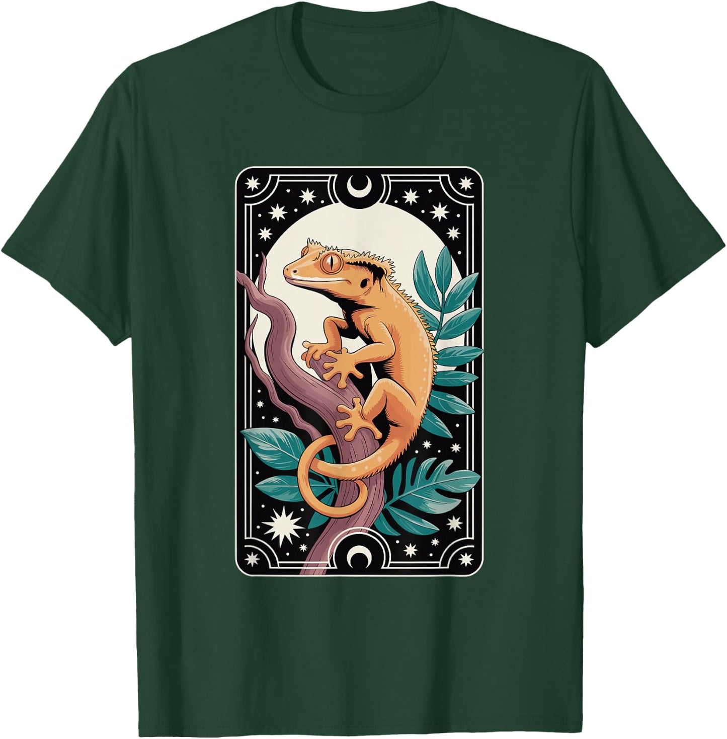 Crested Gecko Tarot Card Mystic Reptile Design T-Shirt - T-Shirt | Forest
