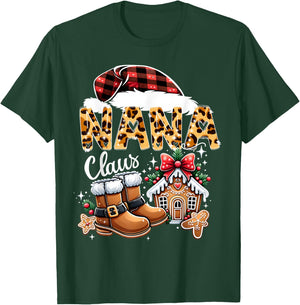 Christmas Nana Claus Grandma Leopard Buffalo Plaid Pjs Xmas T-Shirt - T-Shirt | Forest