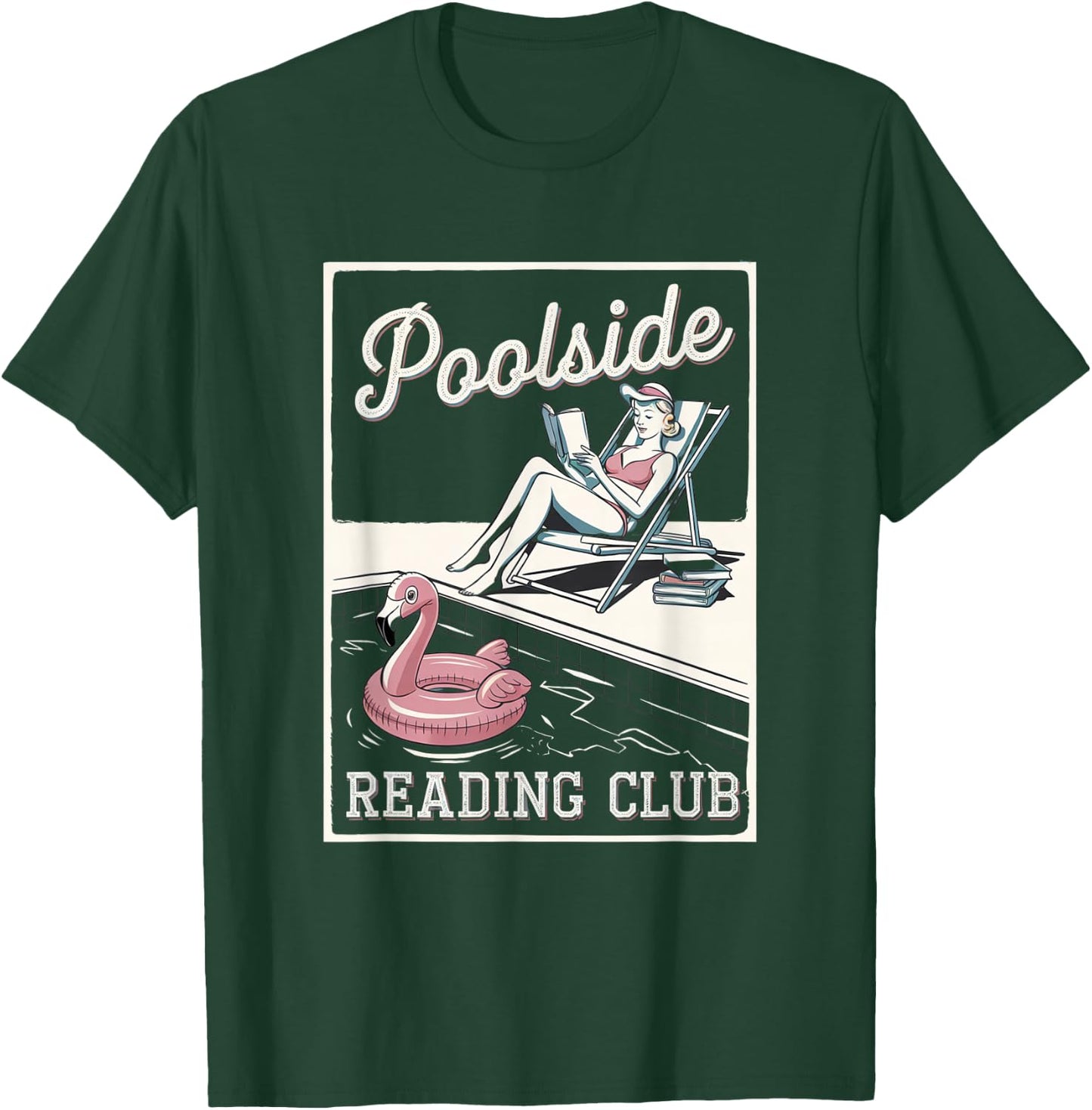 Poolside Reading Club Books Flamingo Swim Pool Inflatable T-Shirt - T-Shirt | Forest
