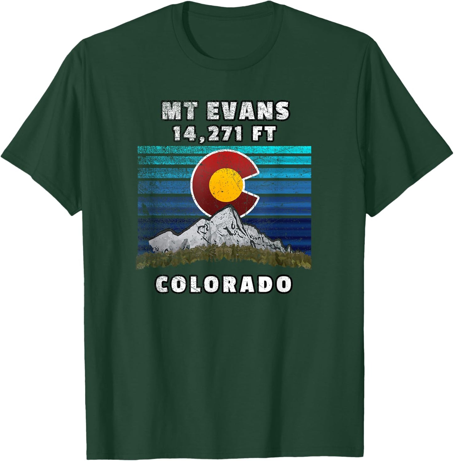 Mounts Evans Colorado Flag Themed Scene T-Shirt - T-Shirt | Forest