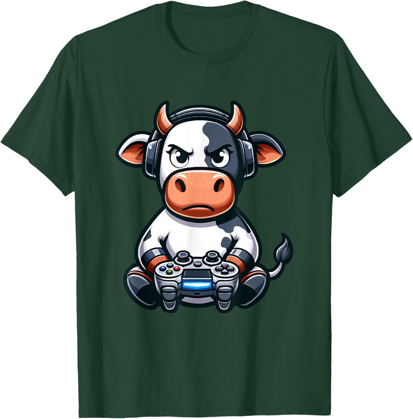 Funny Gamer Cow Video Games Boys Girls Kids T-Shirt - T-Shirt | Forest