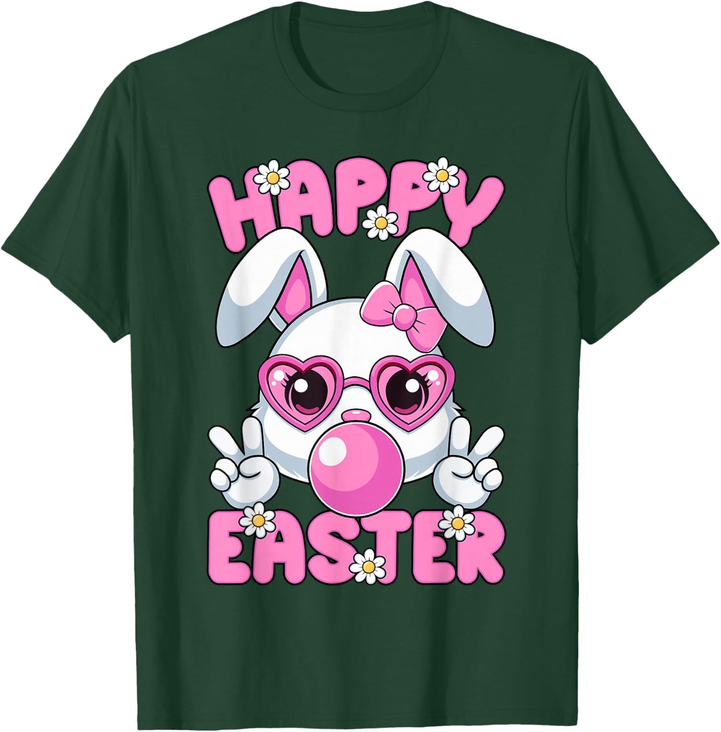 Happy Easter Bunny Face Glasses Easter Day Women Girls Kids T-Shirt - T-Shirt | Forest