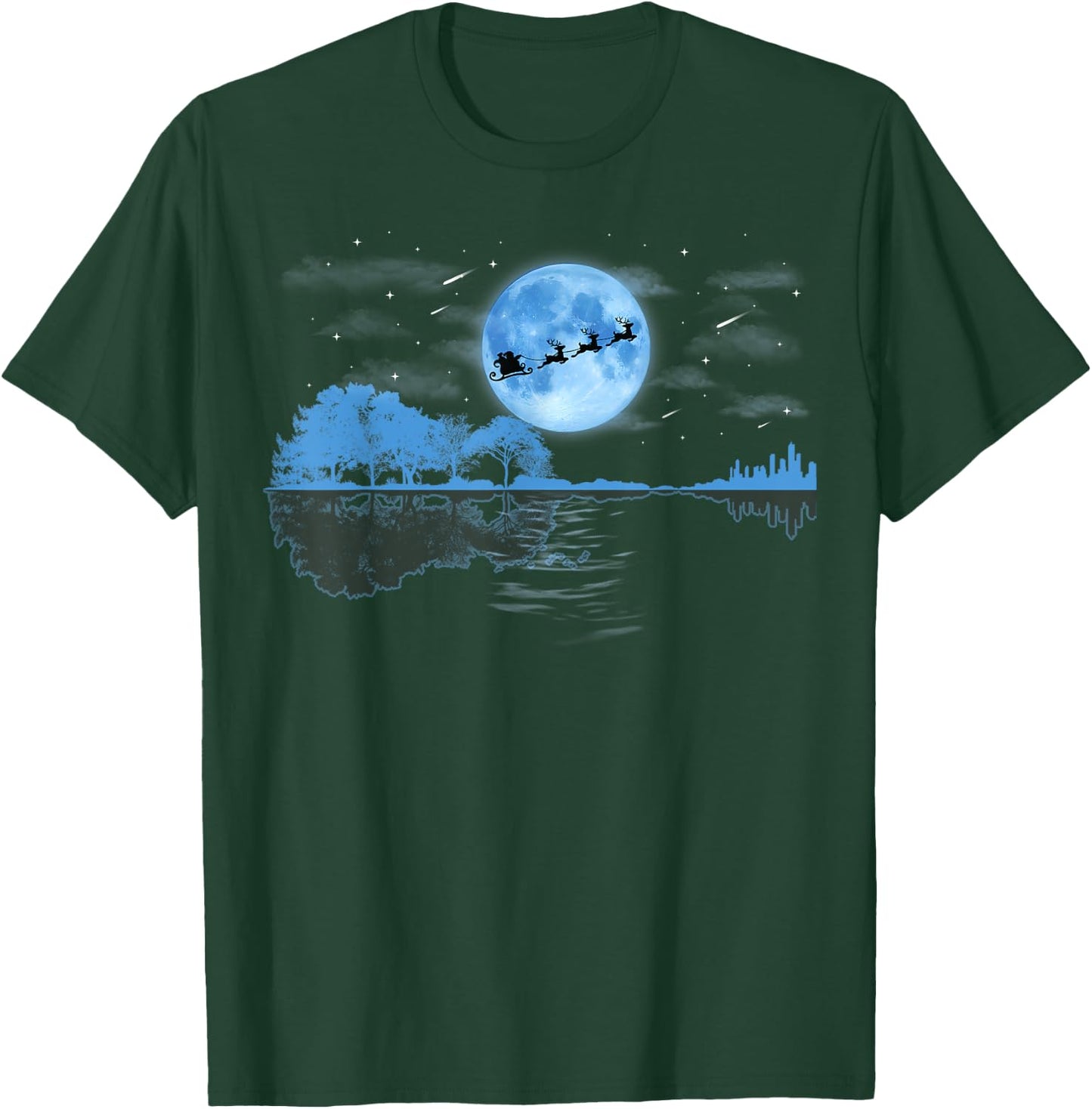 Christmas Guitar Lake Reflection Santa Claus Musician Guitar T-Shirt - T-Shirt | Forest