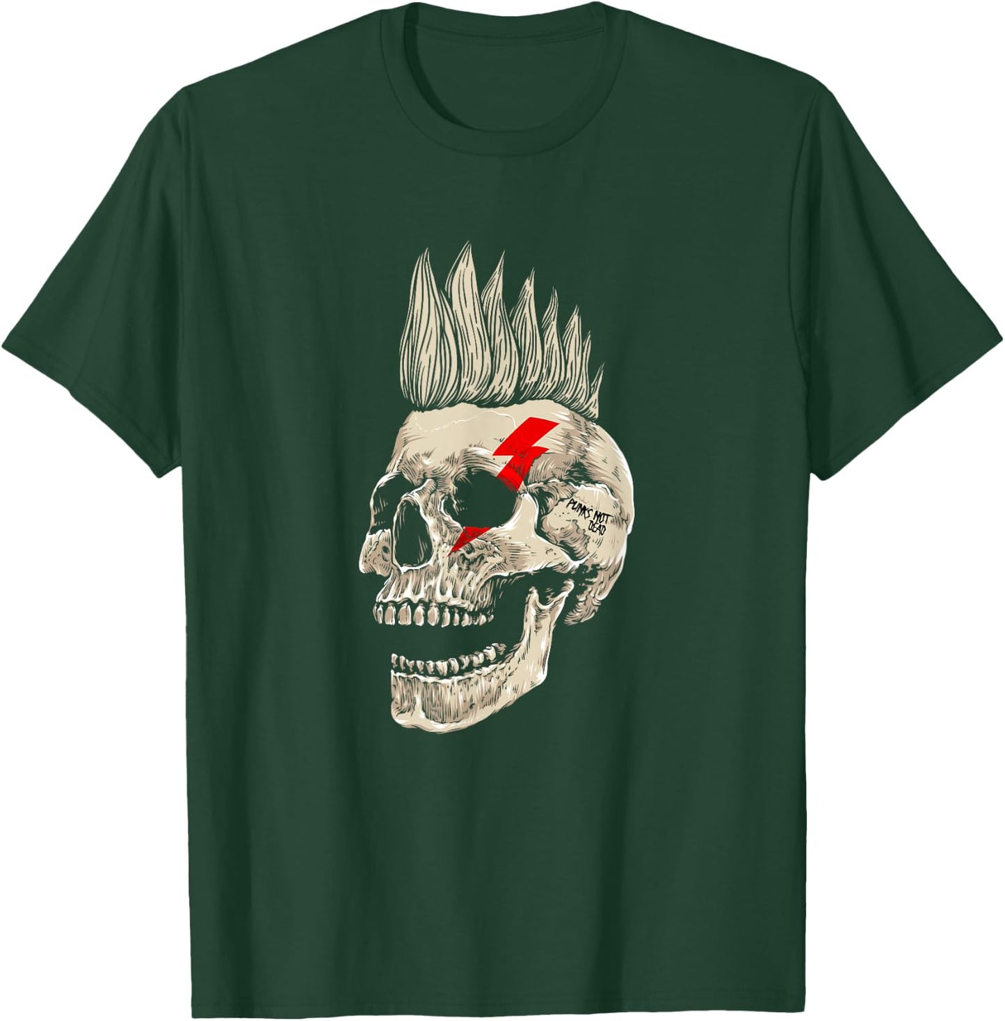 Skull Style Punk Rock with Mohawk Punk Not Dead , Black, S T-Shirt - T-Shirt | Forest