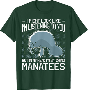 Manatee Gifts Sea Animal Lovers Manatees In My Head - Women's -Adults Black Short Sleeve Classic Fit Cotton 65% Polyester 35% - Small T-Shirt - T-Shirt | Forest