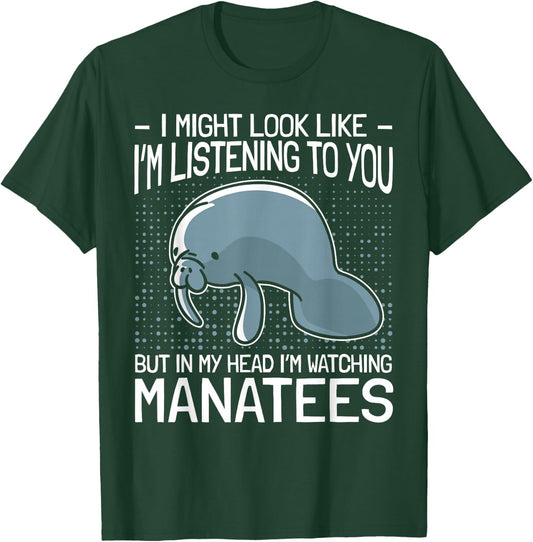 Manatee Gifts Sea Animal Lovers Manatees In My Head - Women's -Adults Black Short Sleeve Classic Fit Cotton 65% Polyester 35% - Small T-Shirt - T-Shirt | Forest