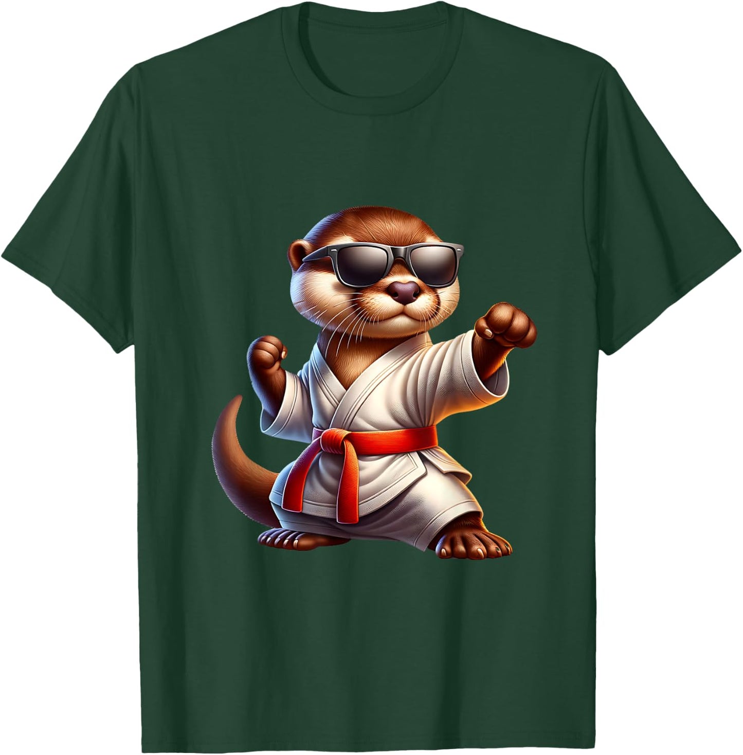 Cute Otter Doing Karate Funny Martial Arts Animal Graphic T-Shirt - T-Shirt | Forest