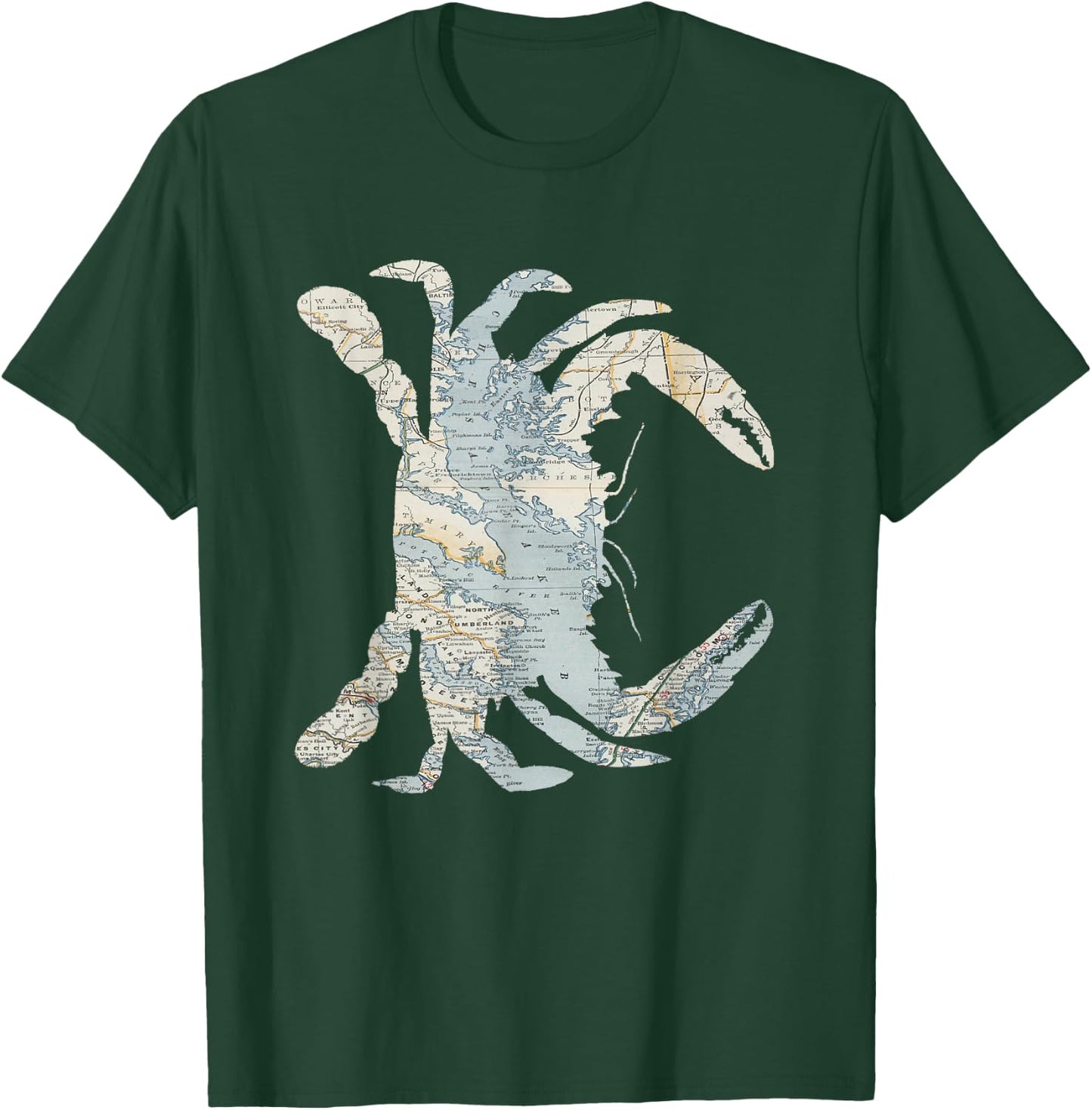 Chesapeake Bay Map Crab Silhouette T-Shirt - T-Shirt | Forest