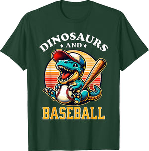 Baseball Dinosaur T Rex Baseball Player Kids Boys Girls T-Shirt - T-Shirt | Forest