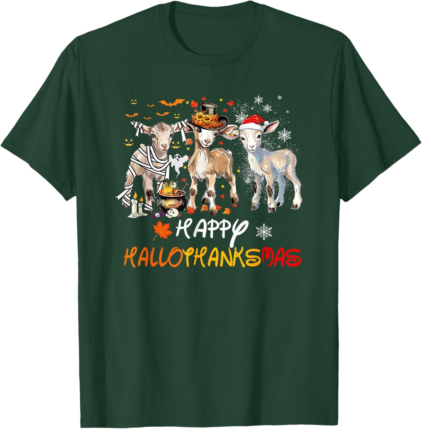 Happy Hallothanksmas Goats T-Shirt - T-Shirt | Forest