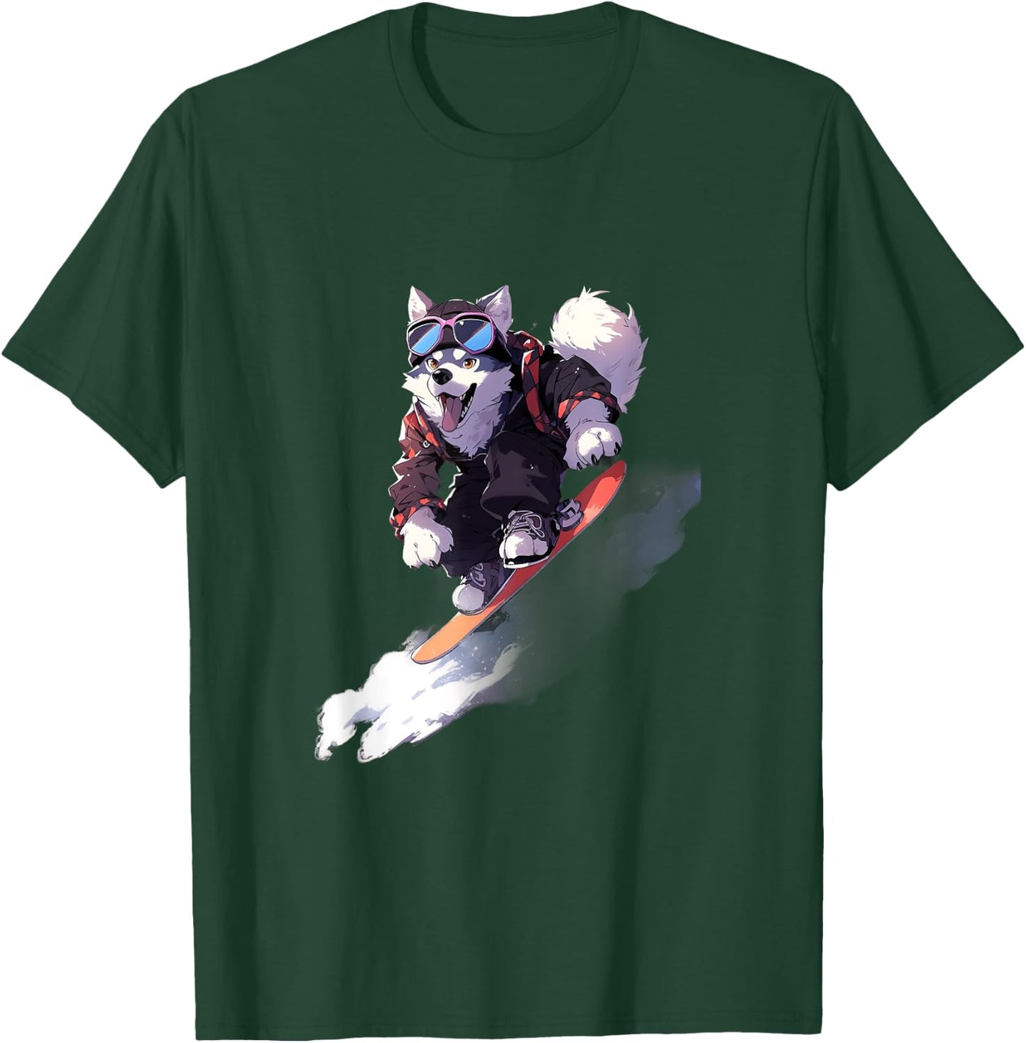 Siberian Husky Snowboard Snowboarder Dog Snowboarding Winter T-Shirt - T-Shirt | Forest