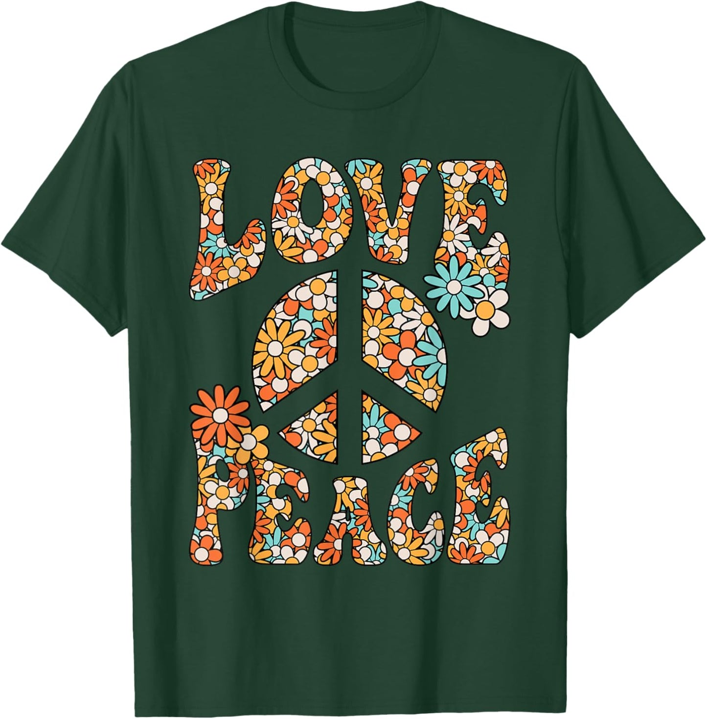 Love Peace Sign Hippie Flower Groovy 60s 70s Party Outfit T-Shirt - T-Shirt | Forest