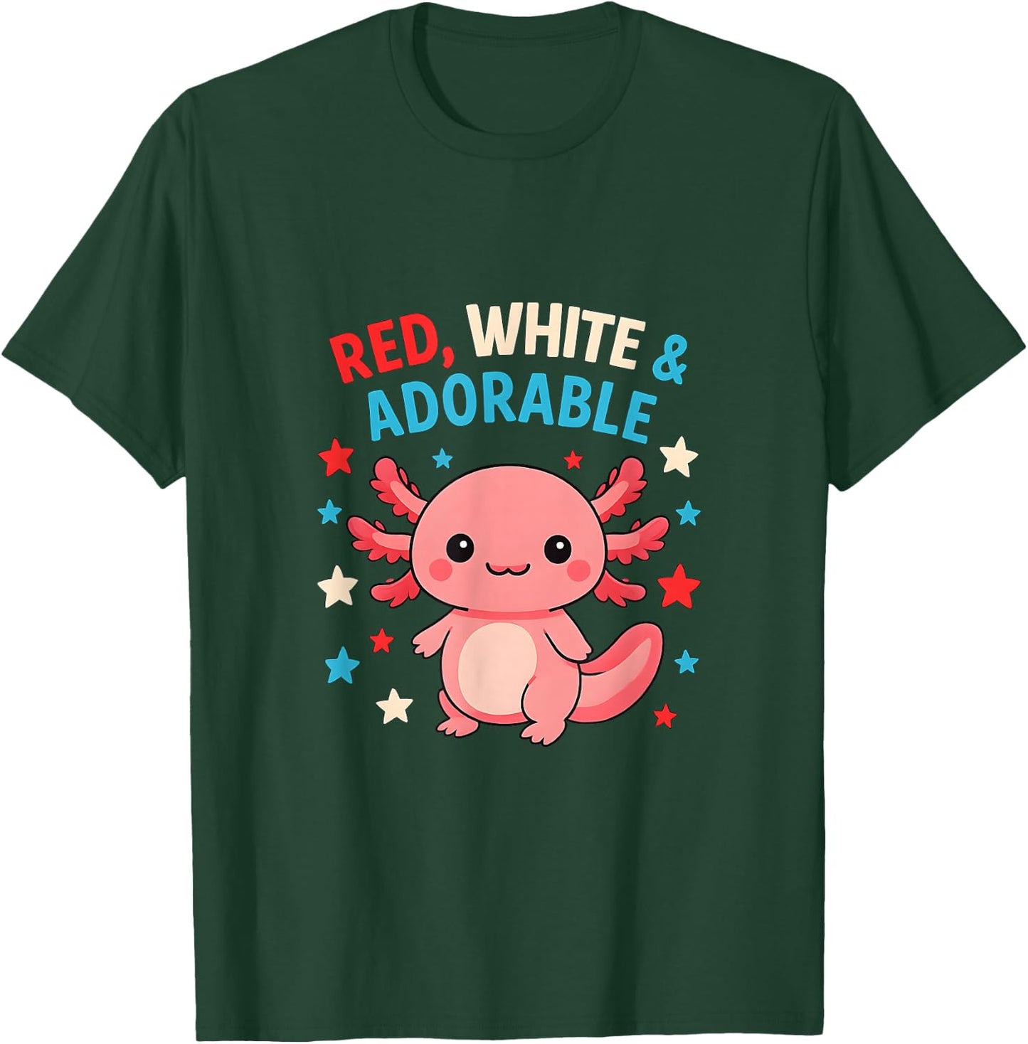 Red White & Adorable Kawaii Axolotl Cute 4th of July T-Shirt - T-Shirt | Forest