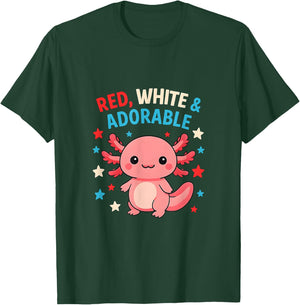 Red White & Adorable Kawaii Axolotl Cute 4th of July T-Shirt - T-Shirt | Forest