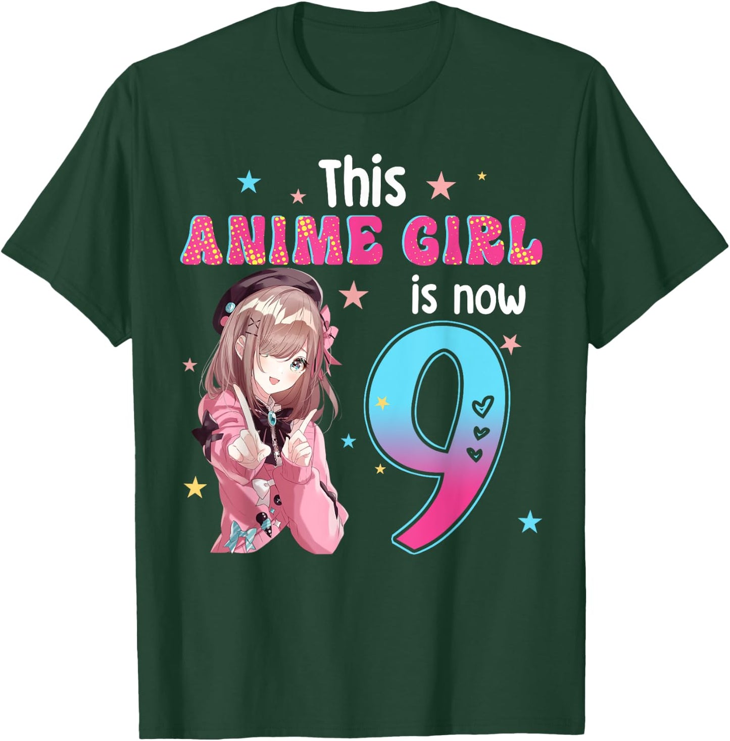 9 Years Old Girl Kawaii Gifts Anime Girl 9th Birthday Kids , black, s T-Shirt - T-Shirt | Forest
