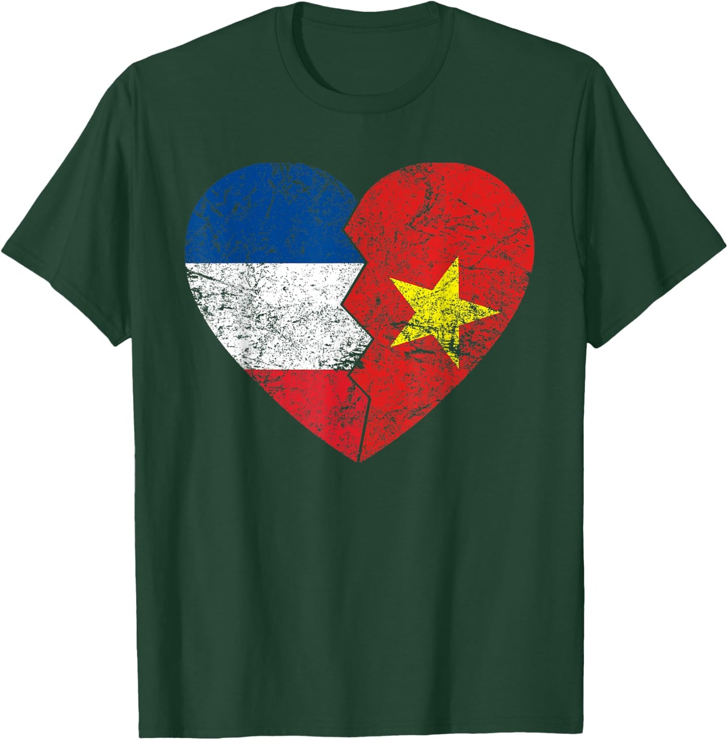Vietnamese Flag Heart | France Vietnam Roots Vintage , Black, S T-Shirt - T-Shirt | Forest