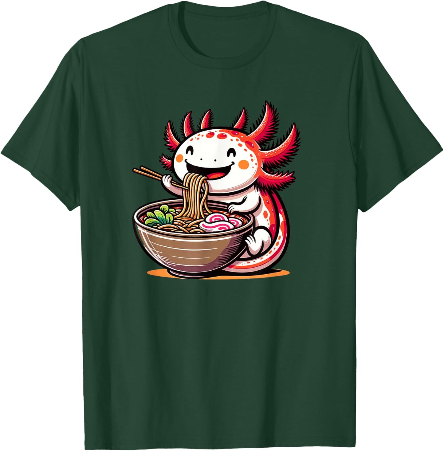Kawaii Axolotl Eating Ramen Noodles Anime Kids Girls Teens T-Shirt - T-Shirt | Forest