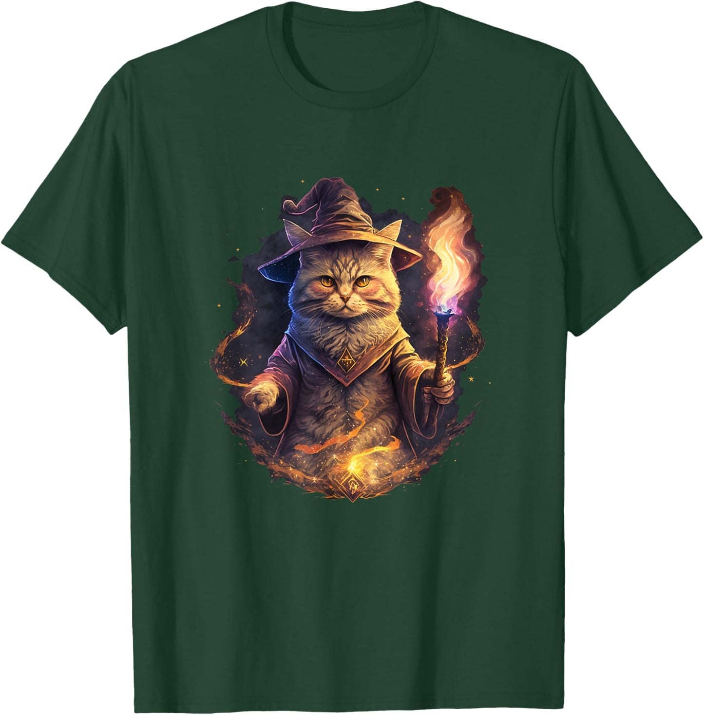 Magical Wizard Cat Fantasy Kitten T-Shirt - T-Shirt | Forest