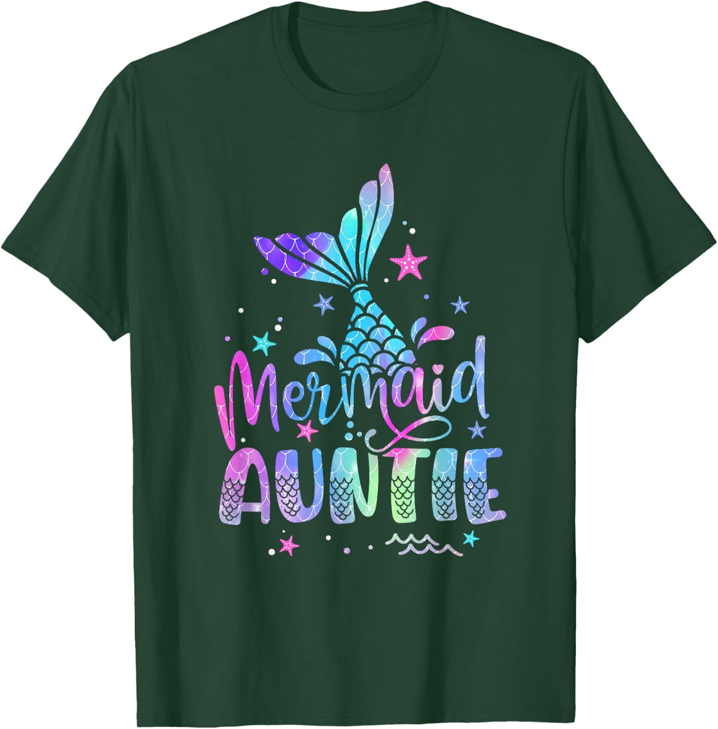 Mermaid Auntie Funny Women Family Matching 1st Birthday T-Shirt - T-Shirt | Forest