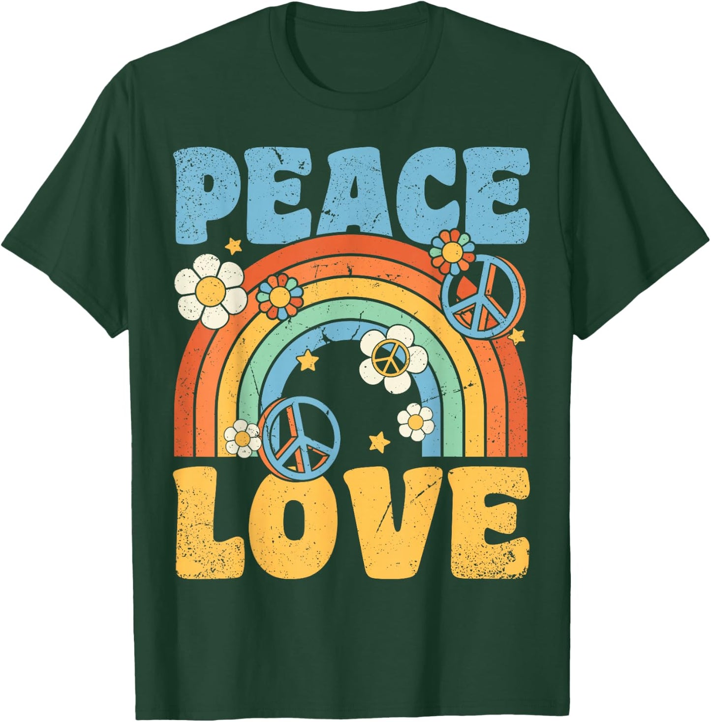 Peace Love 60's 70's 80's Party Outfit Groovy Hippie Costume , black T-Shirt - T-Shirt | Forest