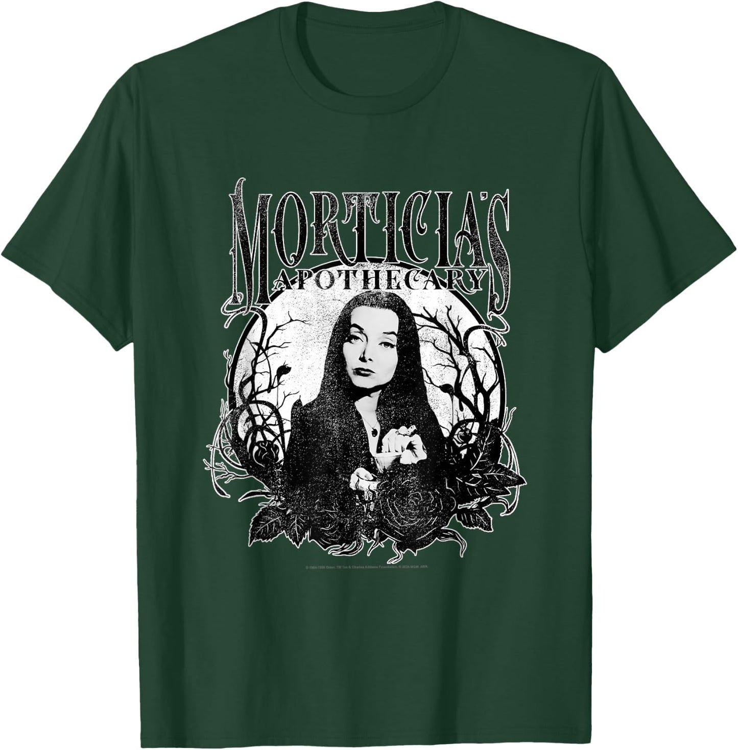 The Addams Family Morticia's Apothecary Dark Gothic Floral , Black, S T-Shirt - T-Shirt | Forest