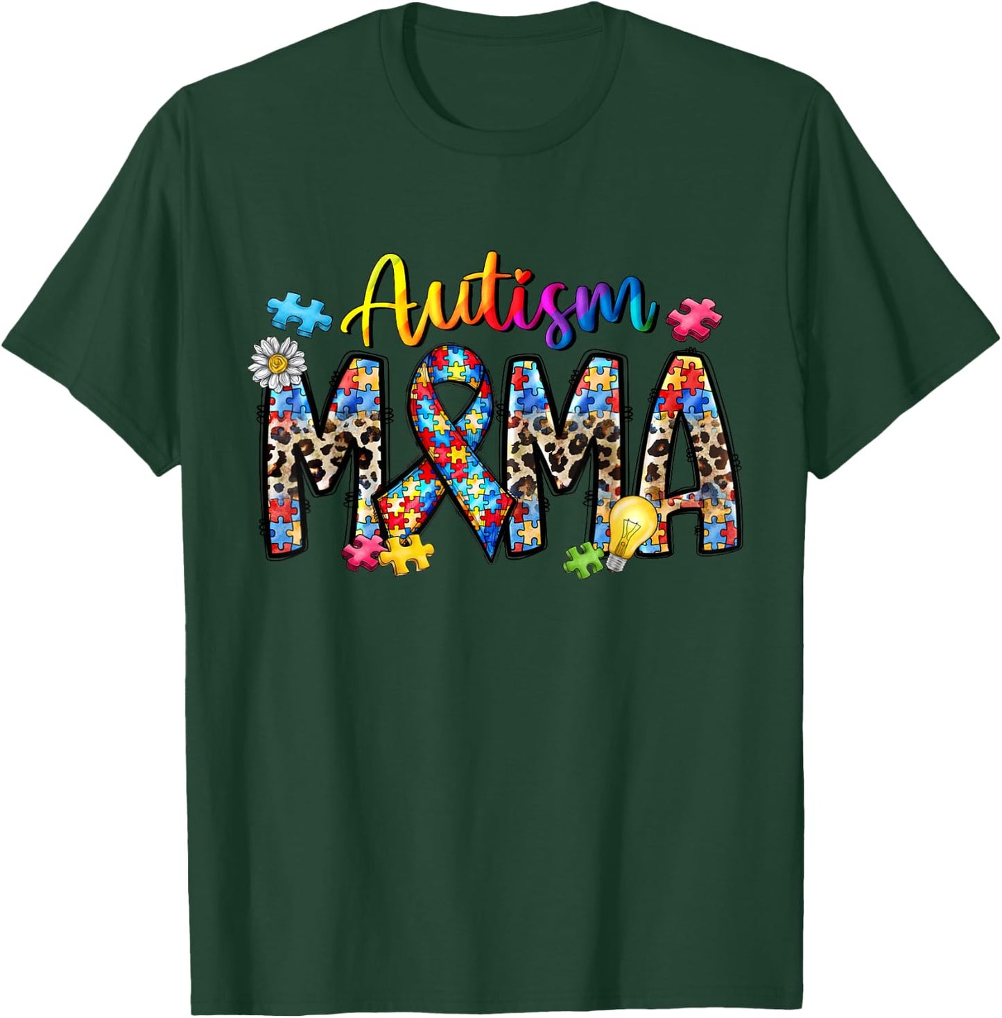 Autism Mama Ribbon Awesome Leopard Autism Mom Awareness T-Shirt - T-Shirt | Forest