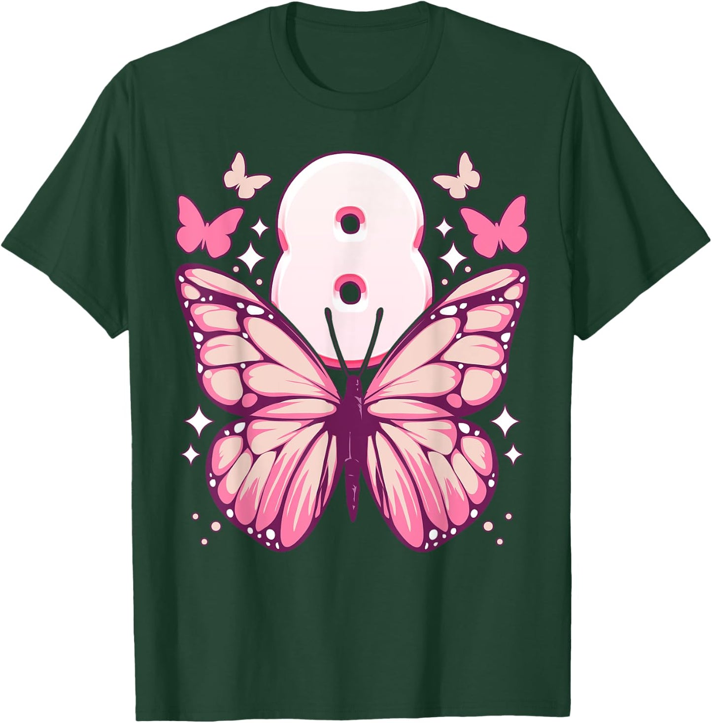 Geburtstag Mädchen 8 Jahre, Schmetterlinge und Nummer 8 T-Shirt - T-Shirt | Forest