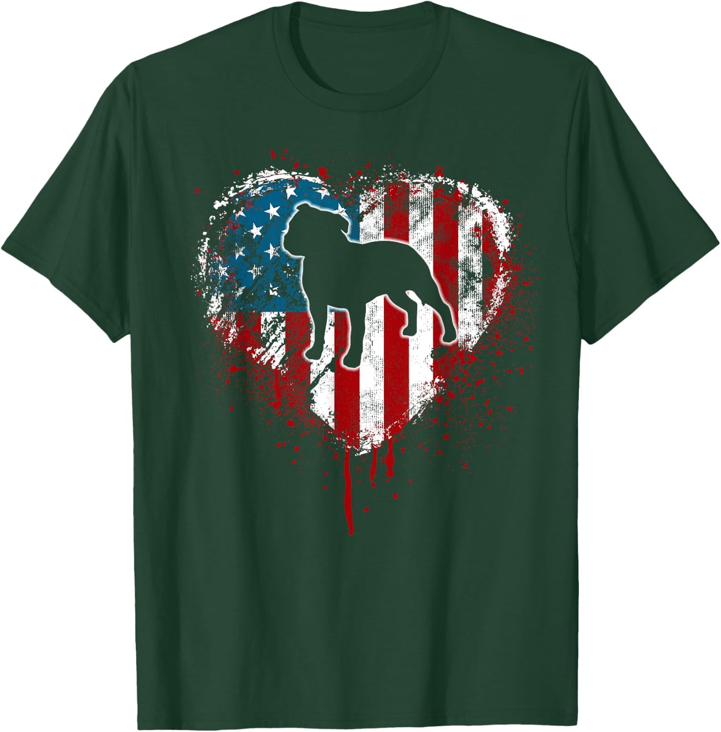 Patriotic Heart American Flag Staffy Dog Mom Dad Women Kids Men T-Shirt - T-Shirt | Forest