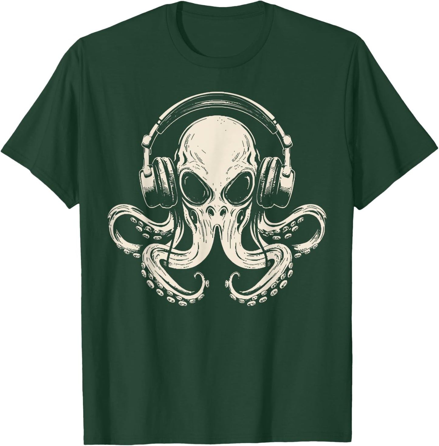 Octopus Musician Headphone Music Lover Octopus Kraken Ocean T-Shirt - T-Shirt | Forest